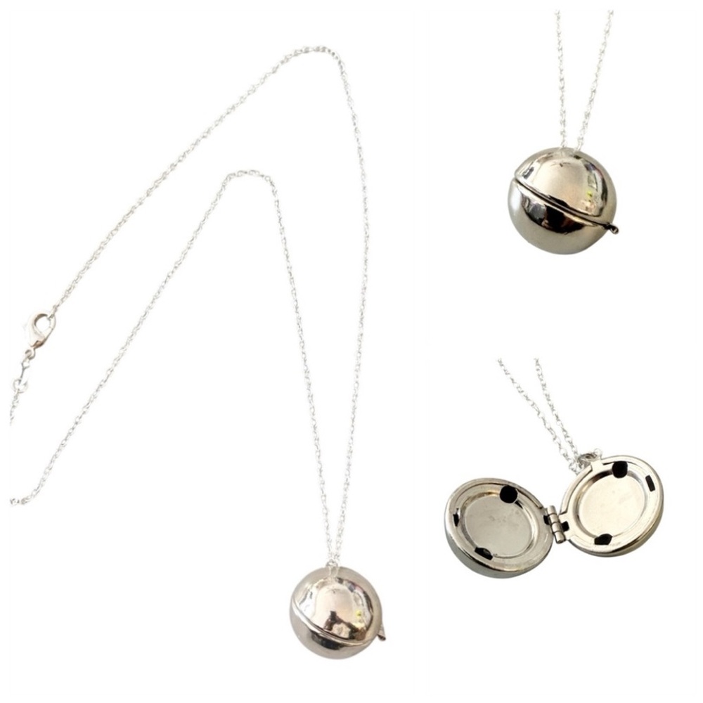 Vintage Silver Orb Functional Locket Pendant Necklace, 925 Sterling Silver Chain